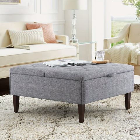 Spacious 36" Faux Leather Storage Ottoman Coffee Table