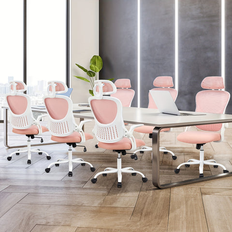 OLIXIS Ergonomic Office Desk Computer Chair, High Back Comfy Swivel Home Gaming Mesh Chairs with Wheels, Adjustable Headrest, Comfortable Lumbar Support, Flip-up Arms, 144° Tilt for Study