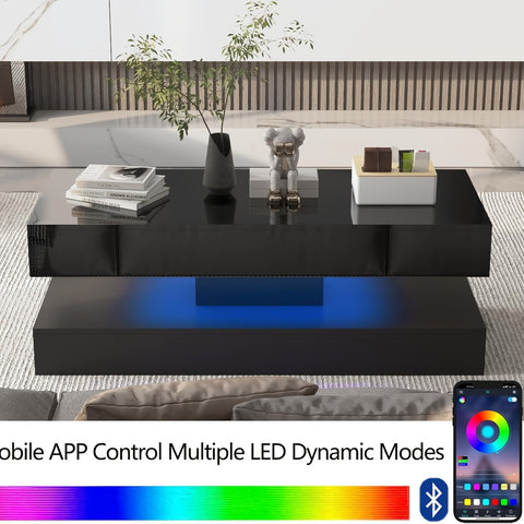 LED Coffee Table with 2 Storage Drawers