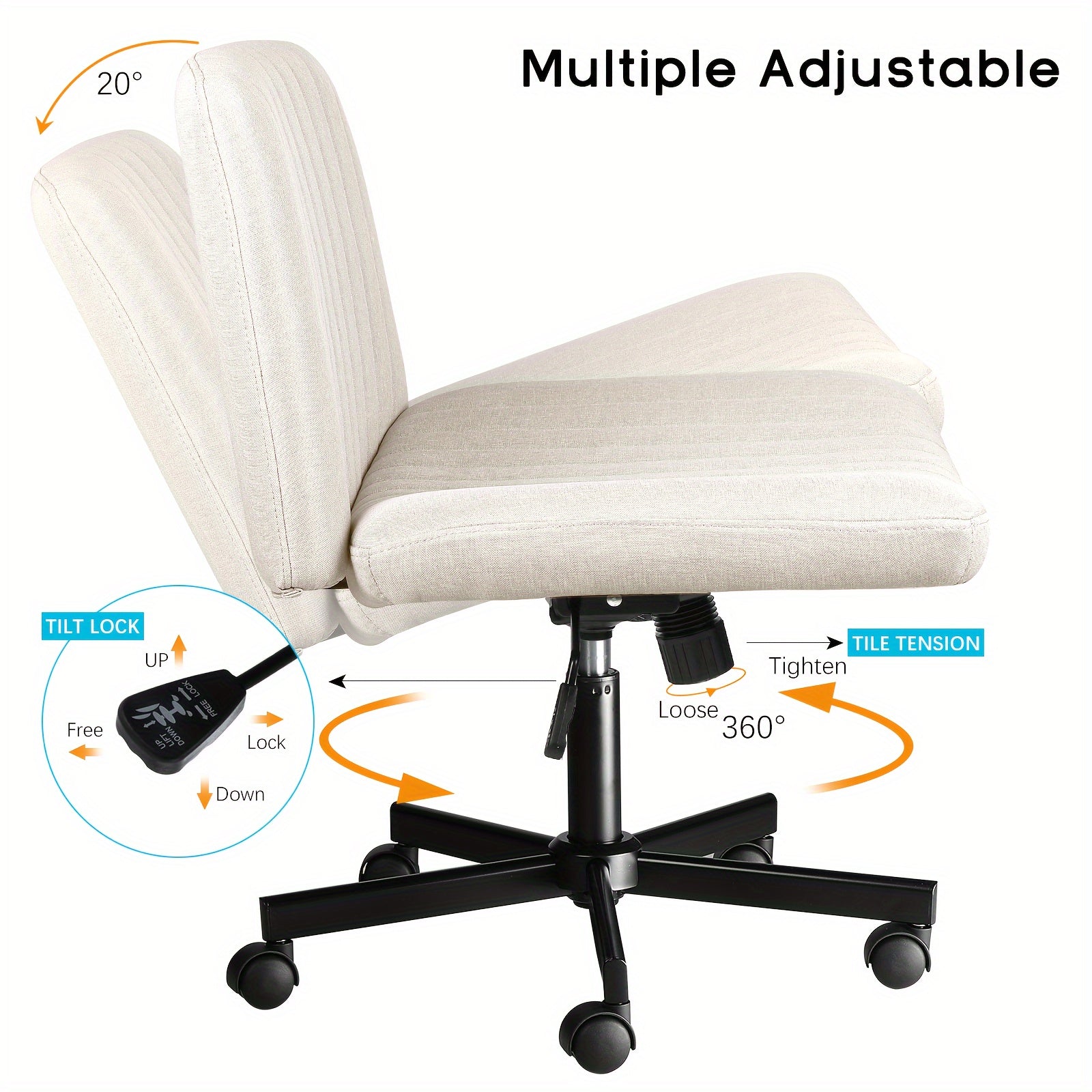 Ergonomic Fabric Rolling Chair with Wheels