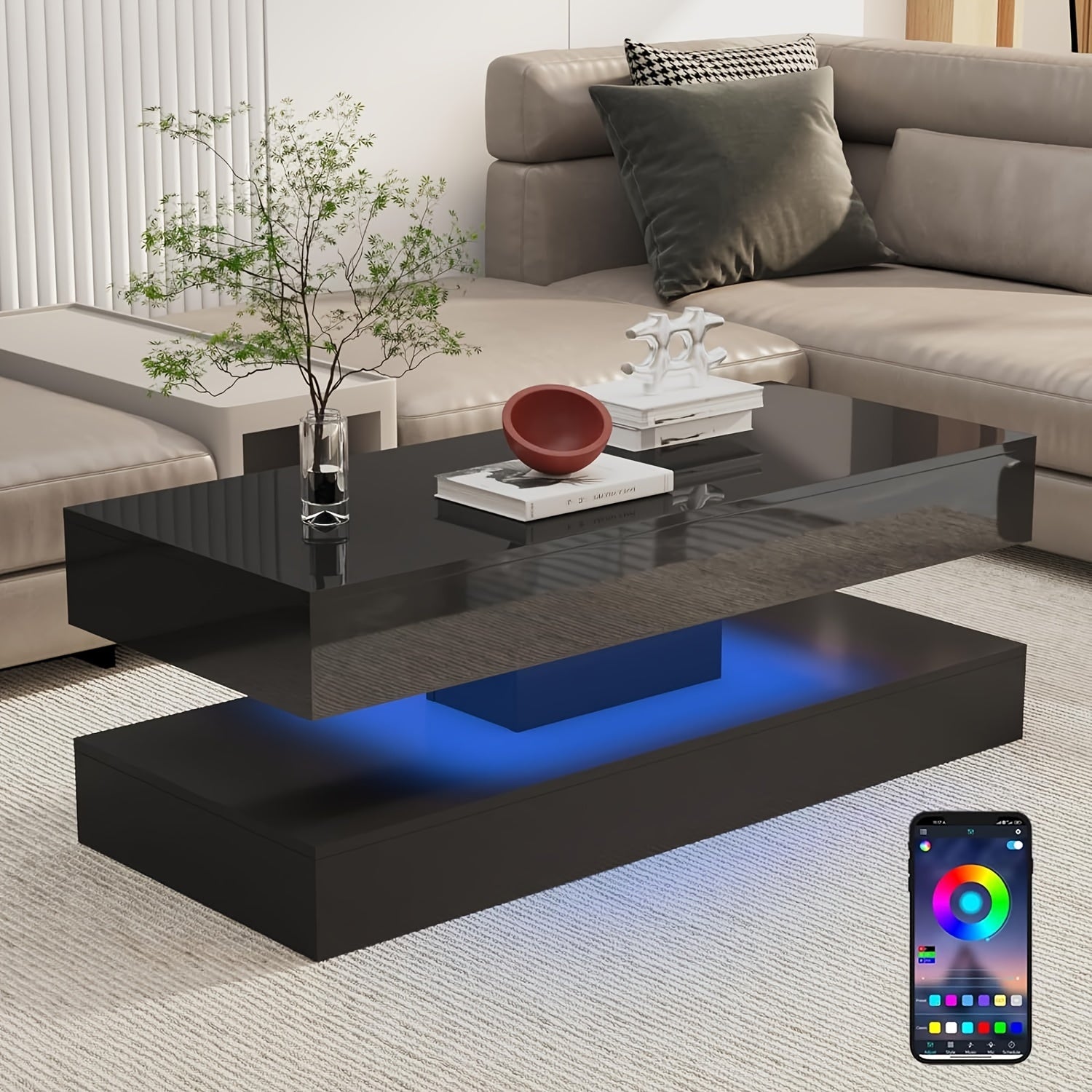 LED Coffee Table with 2 Storage Drawers