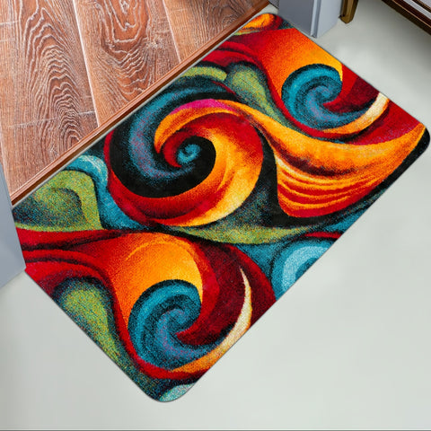 1pc Vibrant Multicolored Spiral Abstract Mat Machine Washable Mat
