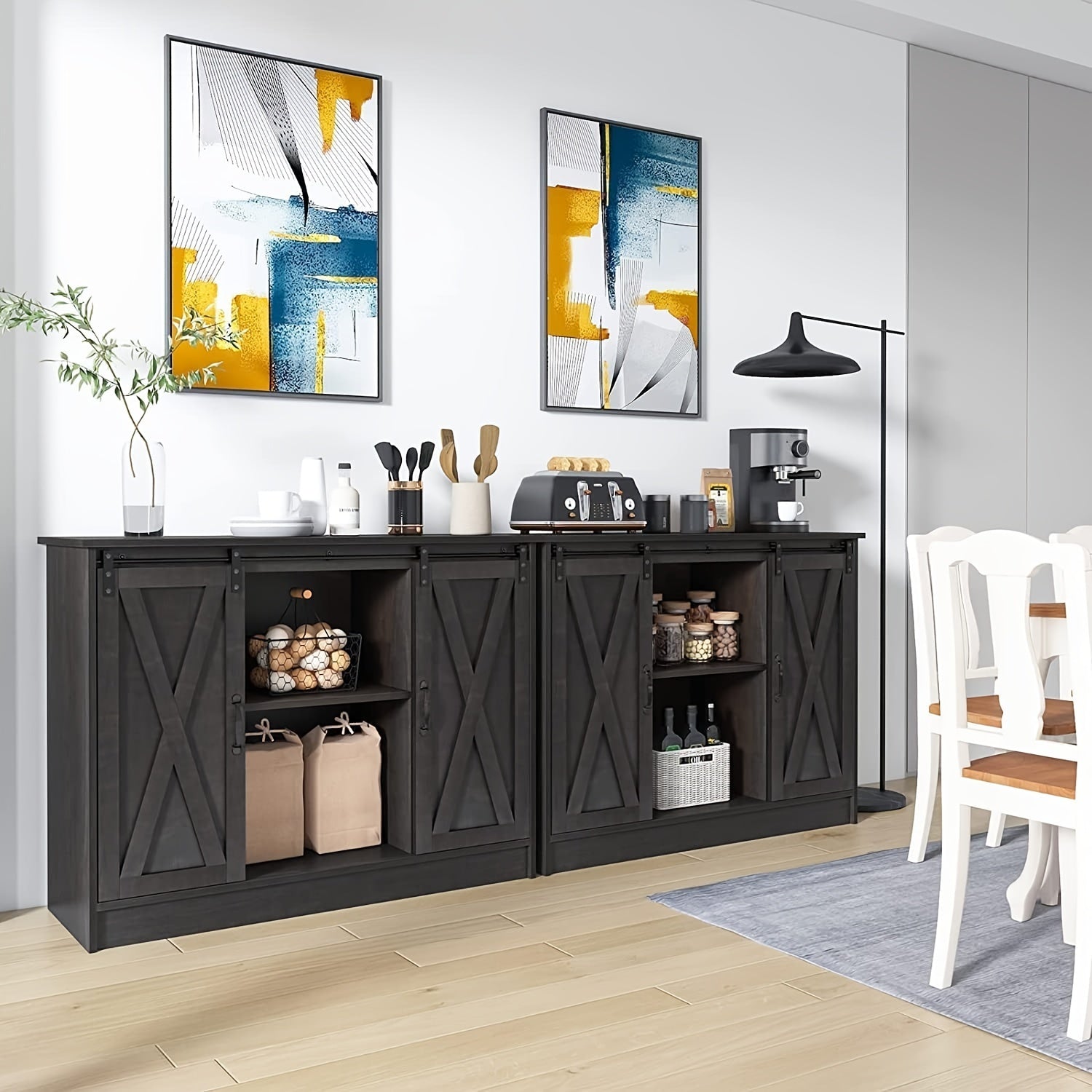 Coffee Bar Cabinet with Sliding Barn Door