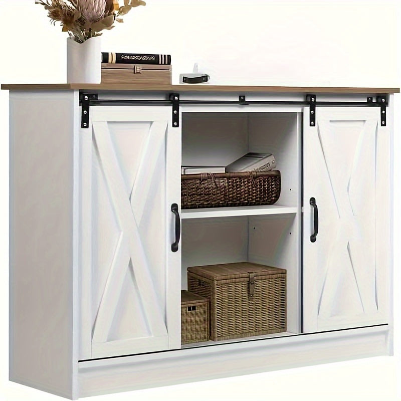 Coffee Bar Cabinet with Sliding Barn Door