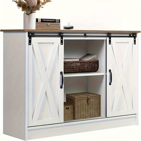 Coffee Bar Cabinet with Sliding Barn Door