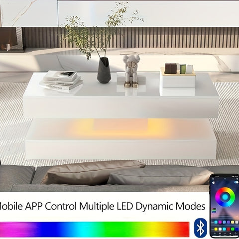 LED Coffee Table with 2 Storage Drawers