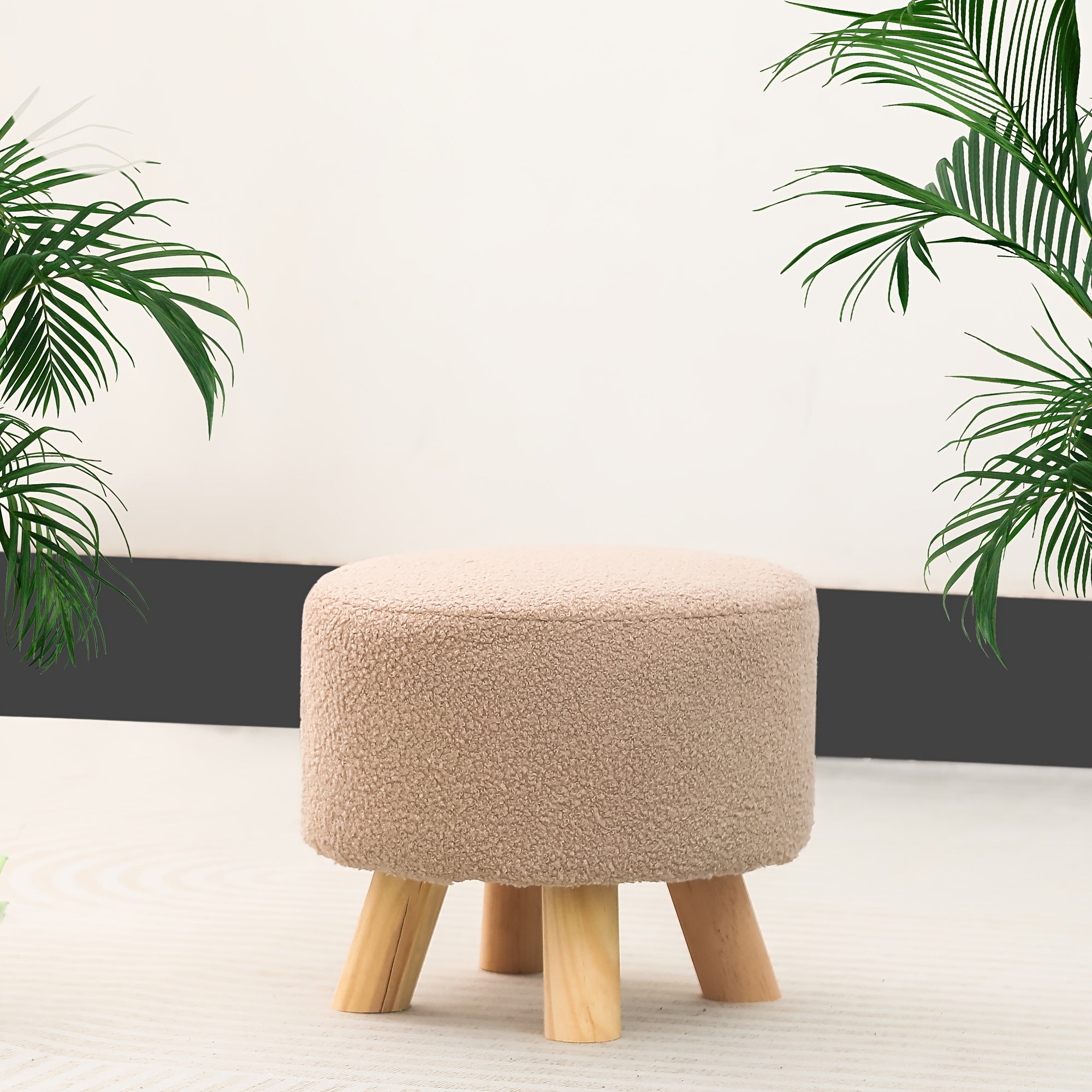 Modern Round Linen Ottoman Foot Rest Stool