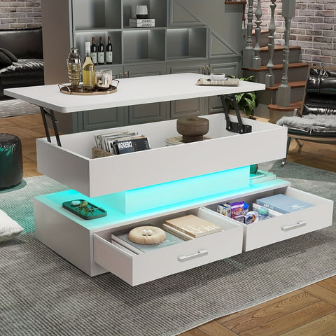 40" Lift Top Coffee Table With Storage And LED Light