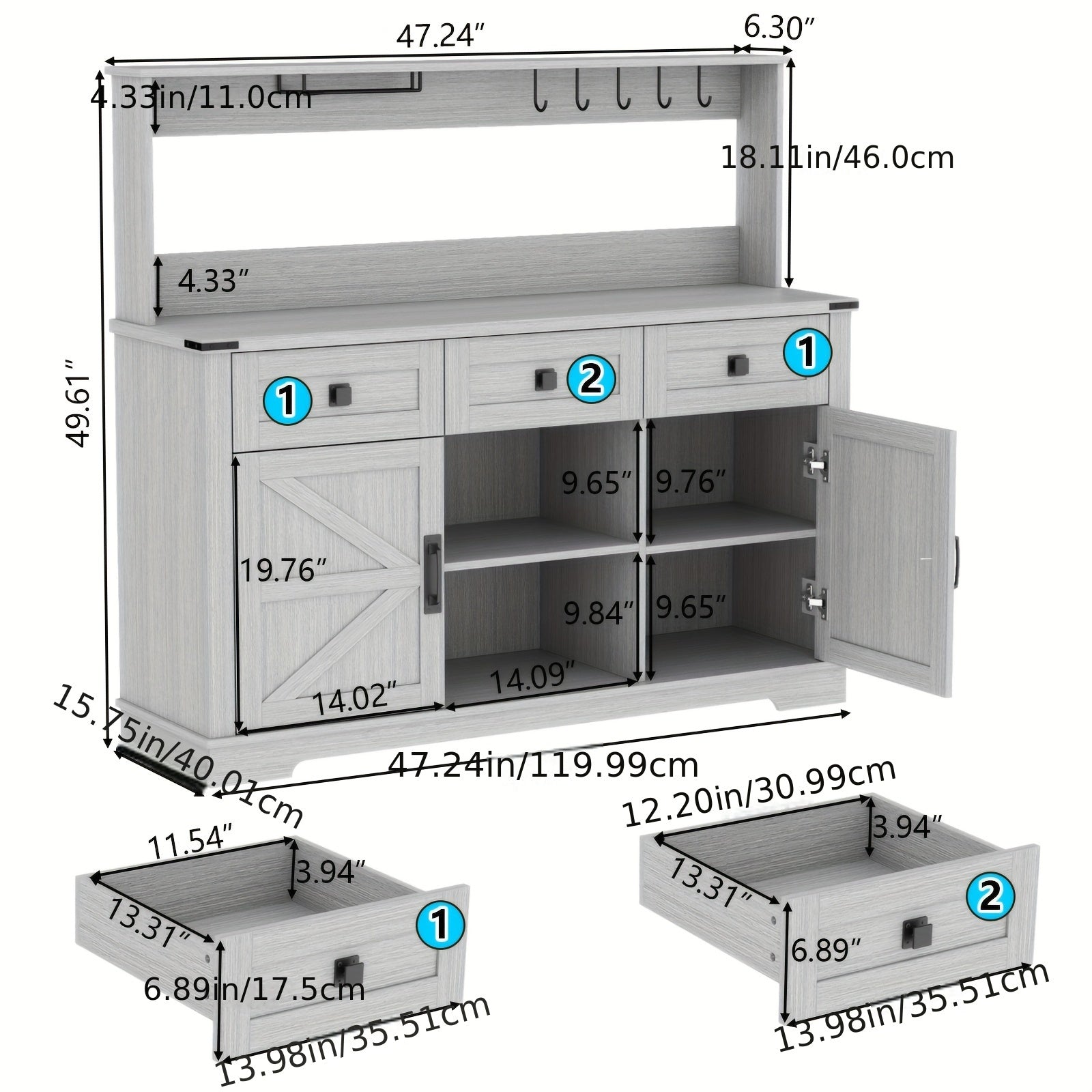 Kitchen Buffet Cabinet with Hutch