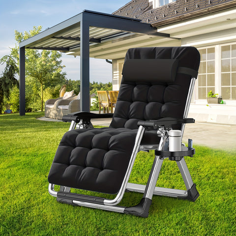 Zero Gravity Chair, Reclining Lounge Chair With Removable Cushion And Cup Holder For Outdoor
