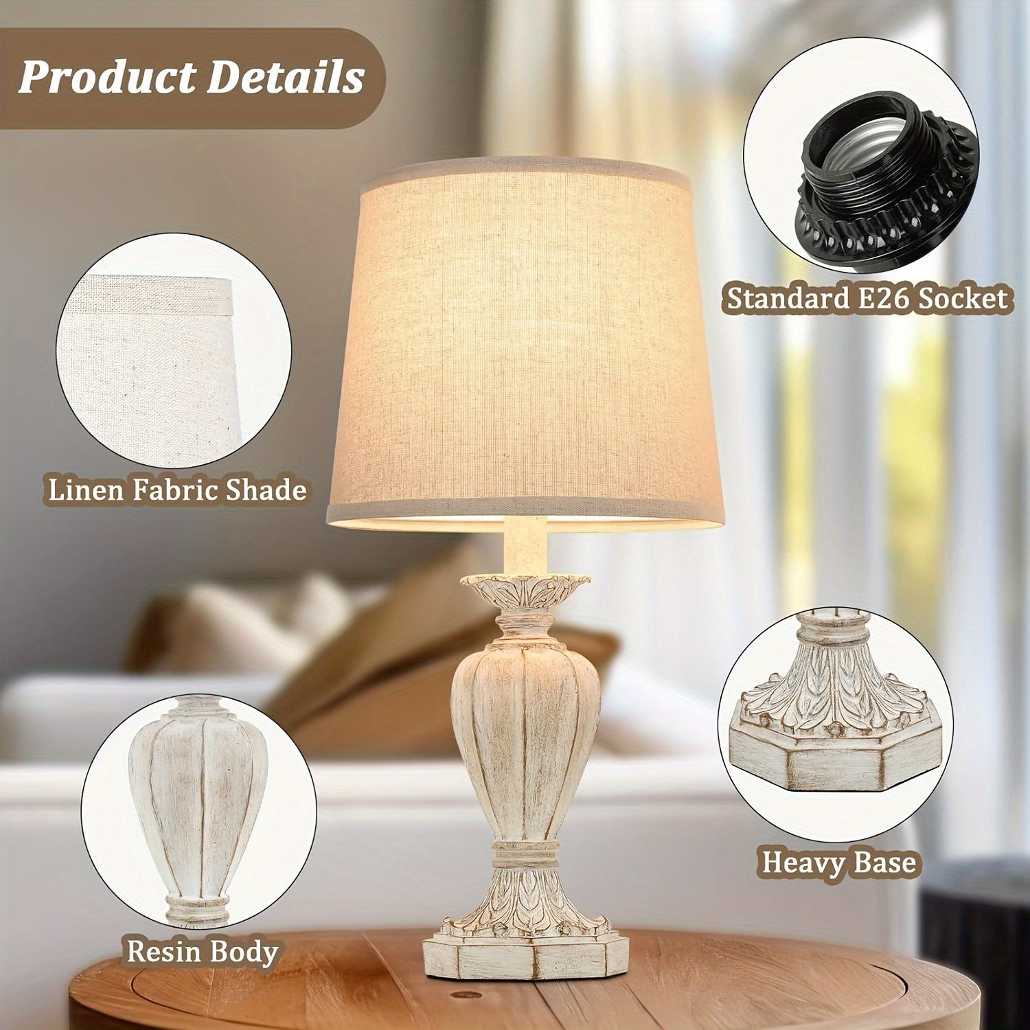 Rustic White 19in Set OF 2 Table Lamps