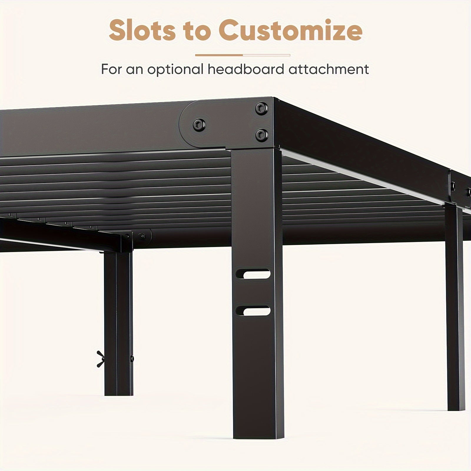 Bed Frame Metal Mattress Foundation with Steel Slat Suppor
