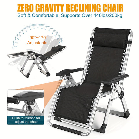 Zero Gravity Chair, Reclining Lounge Chair With Removable Cushion And Cup Holder For Outdoor