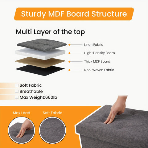 Large 43" Foldable Storage Ottoman Bench