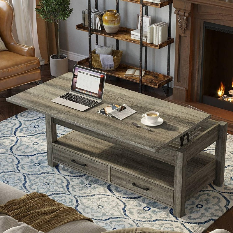 Coffee Table, 47.2" Lift Top Coffee Table with Drawers and Hidden Compartment