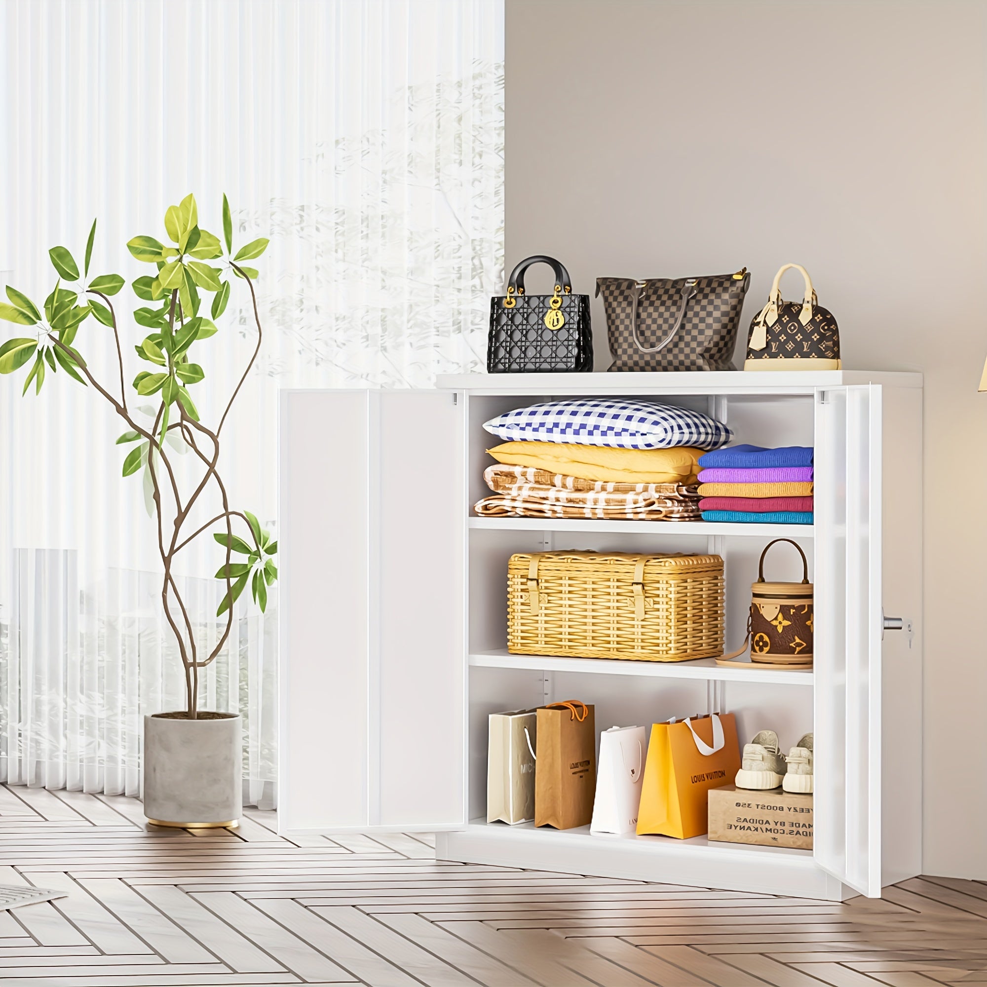 36" Metal Lockable Storage Cabinet With Lock