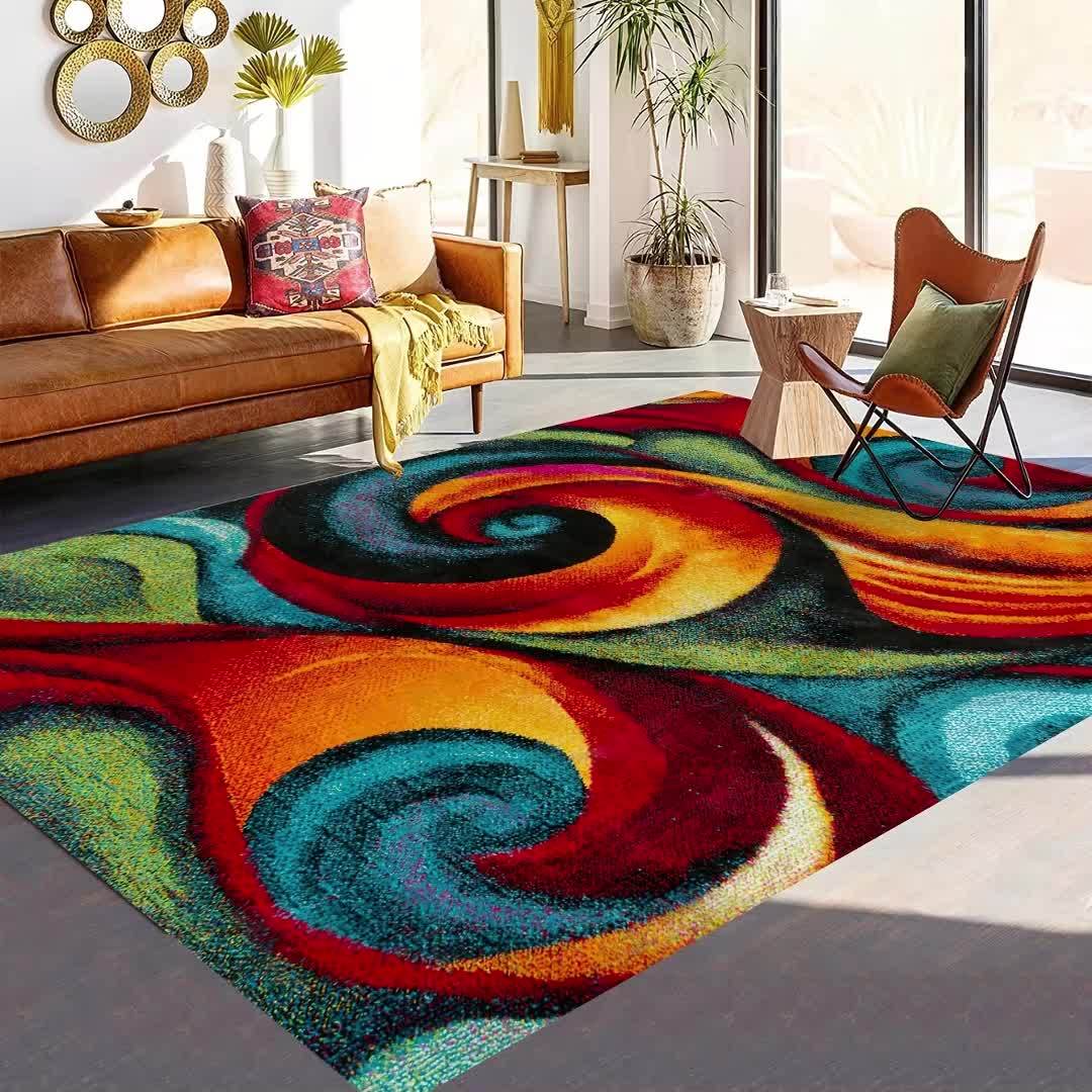 1pc Vibrant Multicolored Spiral Abstract Mat Machine Washable Mat