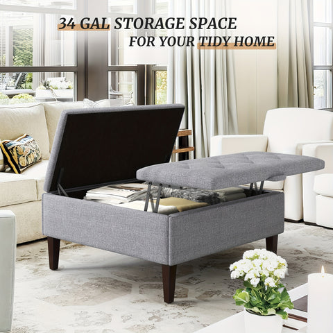 Spacious 36" Faux Leather Storage Ottoman Coffee Table