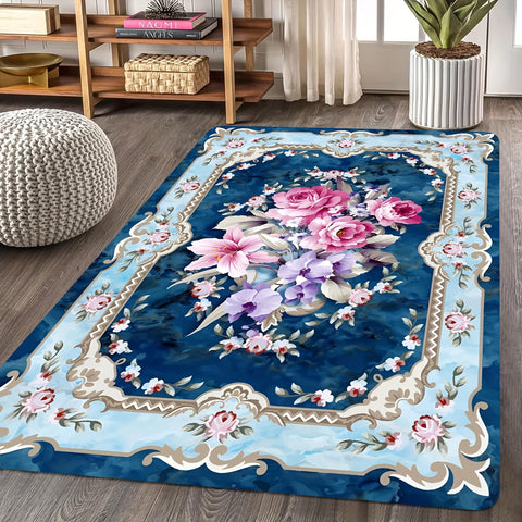 1pc Persian Floral Print Area Rug -
